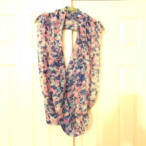 Pink Blue Turquoise floral Infinity Scarf